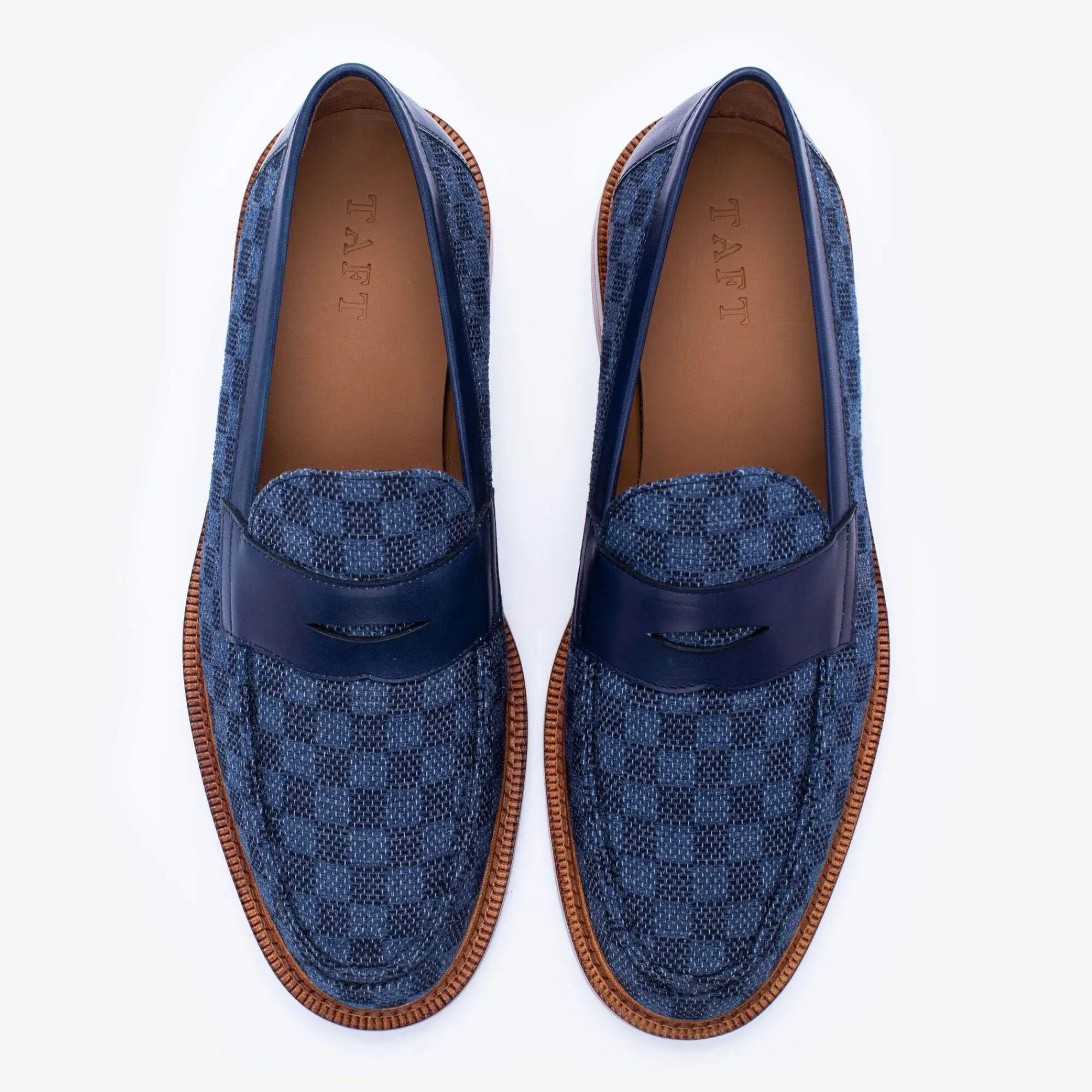 Store TAFT The Fitz Loafer In Blue Check - Blue Loafers |