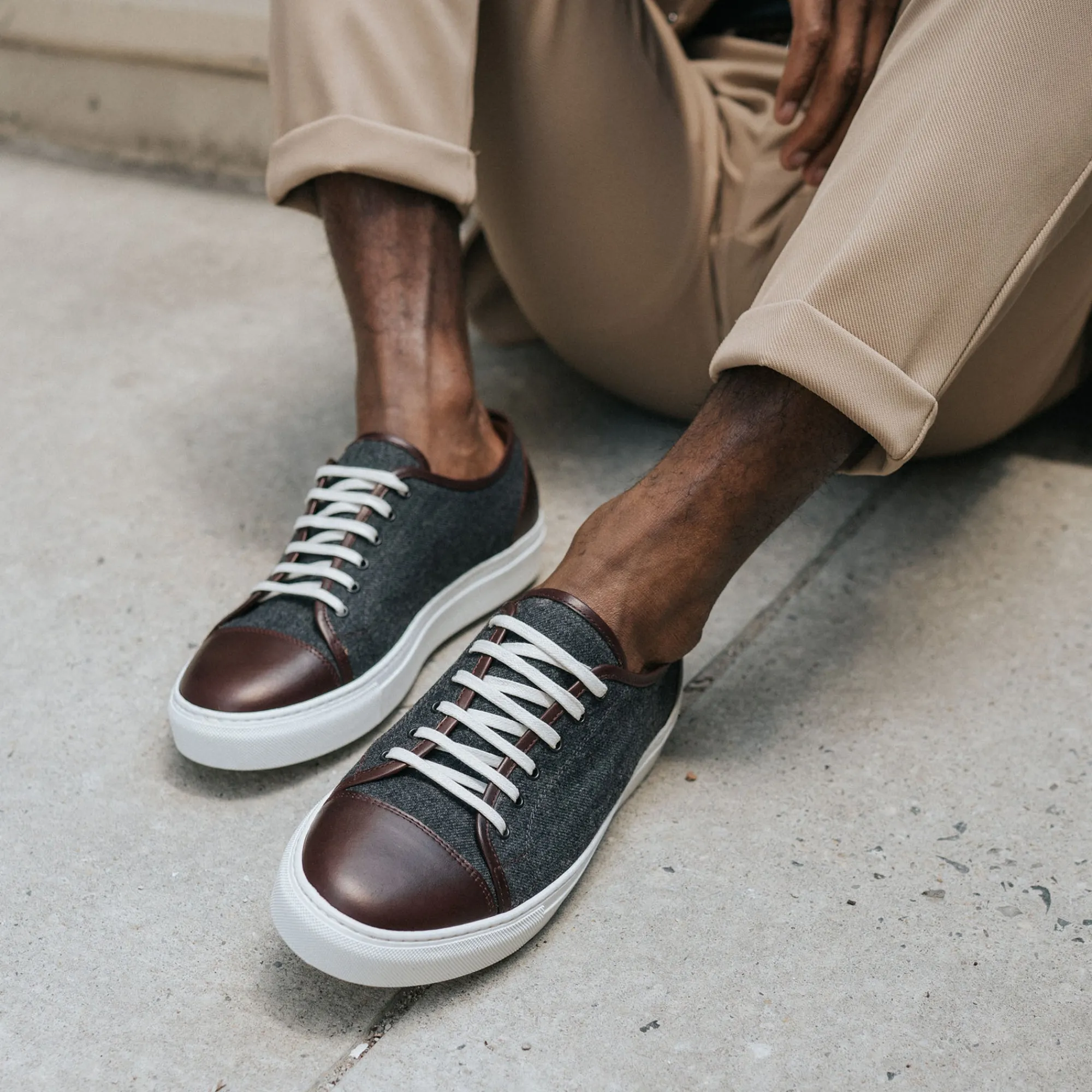Store TAFT The Jack Sneaker In Grey/Oxblood - Wool Sneakers |